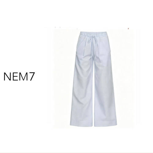 NEM7 2026【宽松格子】清爽格子泡泡棉宽松阔腿拖地休闲长裤