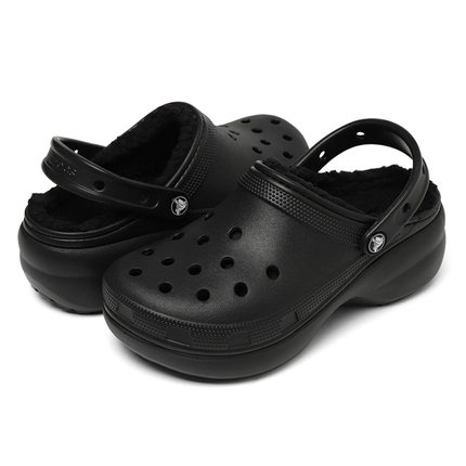 Crocs卡骆驰女鞋厚底云朵洞洞鞋暖棉运动拖鞋加绒拖鞋207938-001