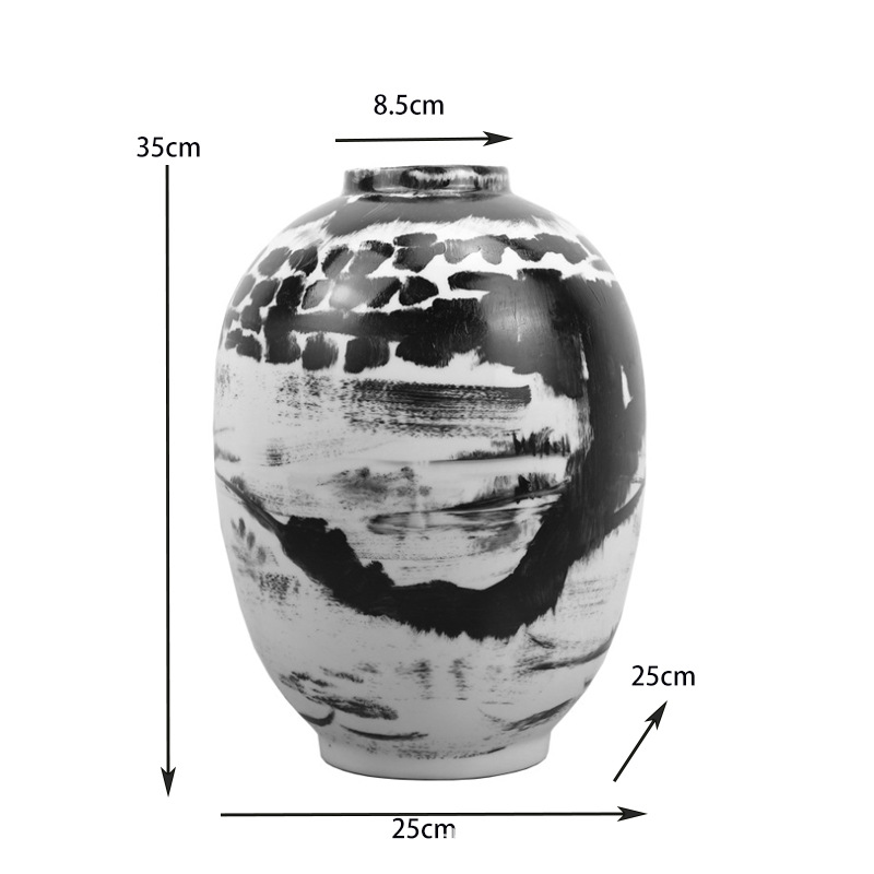 新现代新中式水墨陶瓷花瓶家居摆件样板间客厅餐桌干花插花花器促