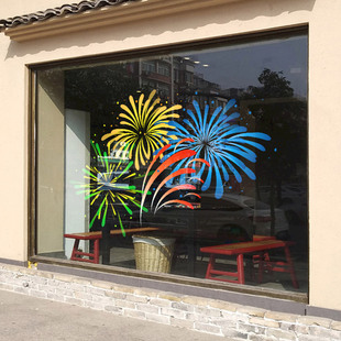 元旦金色喜庆元素展厅酒店布置新年烟花玻璃贴纸静电喷水橱窗贴膜