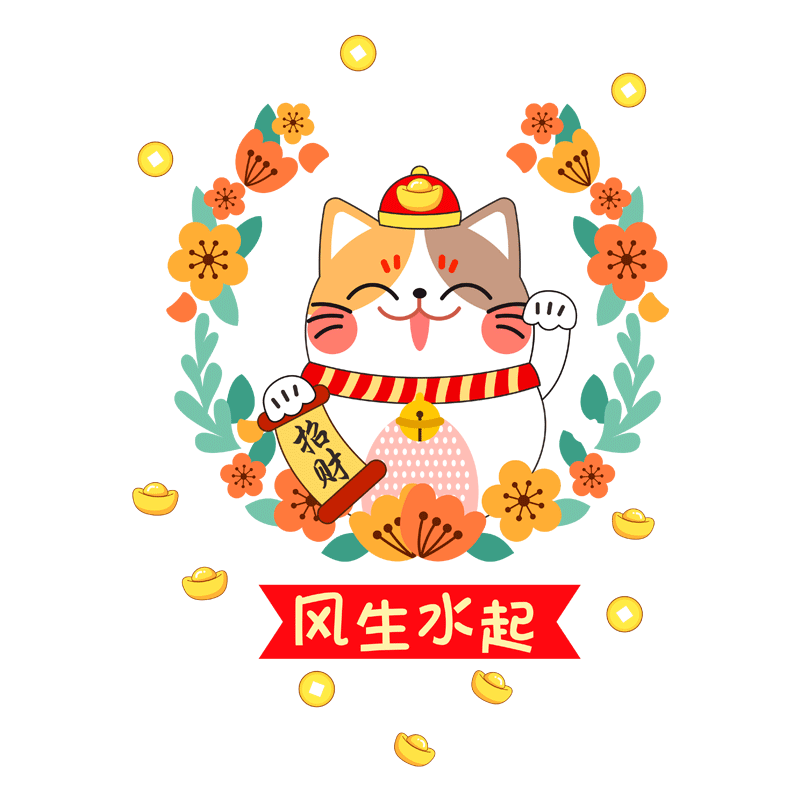 新年招财进宝猫咪窗花玻璃门贴