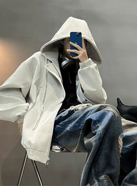 DISROBEING冬季加厚夹克连帽皮衣男座山雕显瘦宽松棉服保暖外套潮