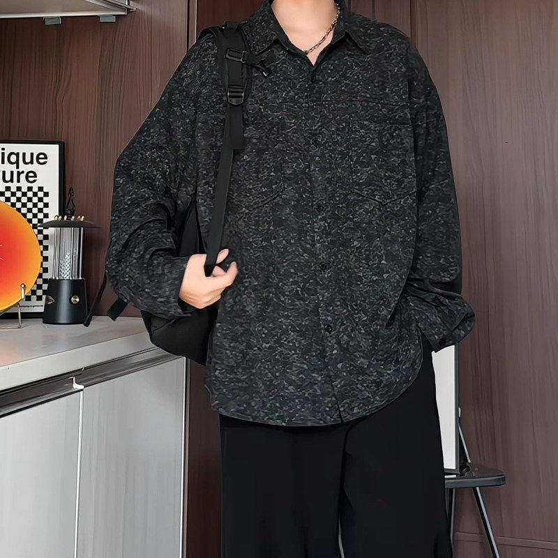 春装新款休闲衬衫男宽松复古百搭上衣潮流男装扎染长袖衬衣潮外套