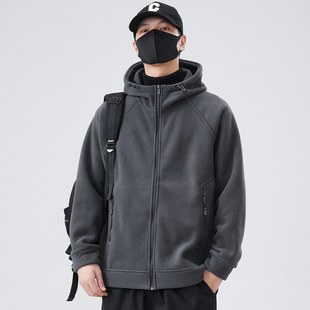 加厚摇粒绒连帽外套男春秋季2025新款简约百搭男生冬装夹克上衣服
