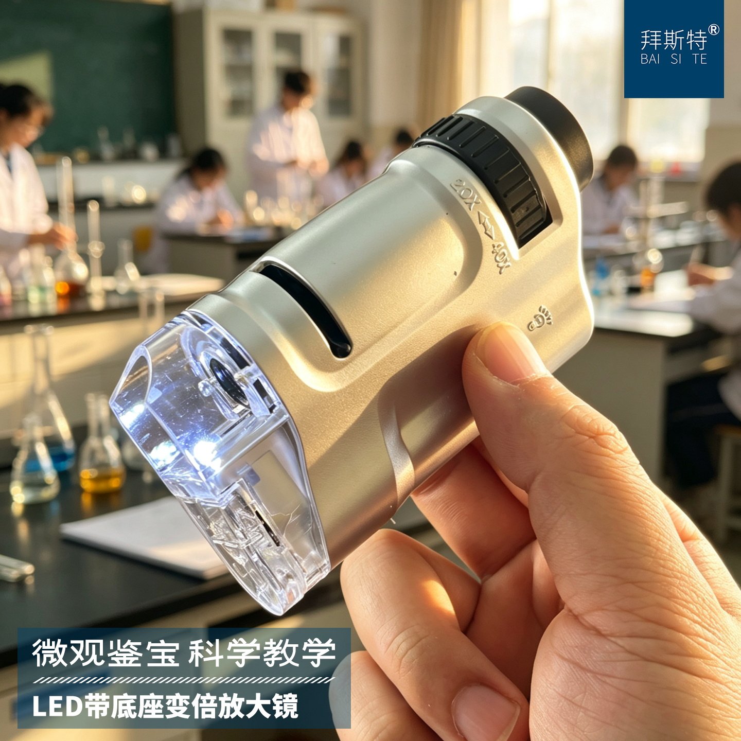 拜斯特40倍高清放大镜LED带灯便携显微镜鉴定集邮瓷器看黑茶花叶