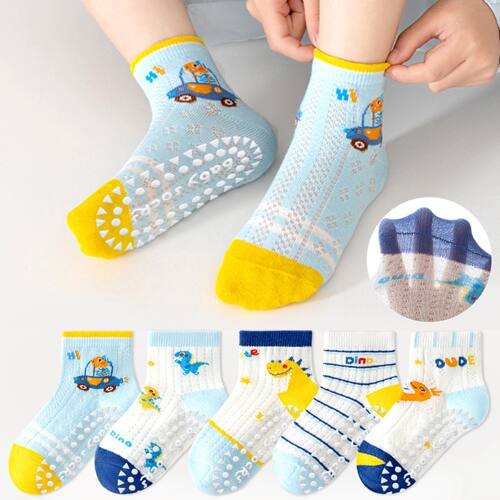 5-Pack Children's Floor Socks in Blue with Cartoon Letters C