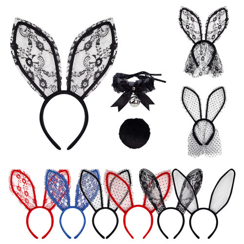 Easter Lace Bunny Ears With Lace Veil Hairband Ball Party Bl
