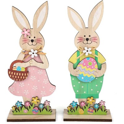 Easter Bunny Wooden Crafts Painted Desktop Ornaments Lattice