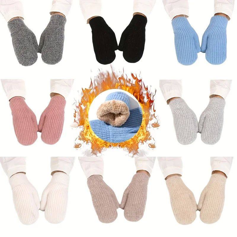 Ladies Warm Knitted Fingerless Gloves Fleece Lined Elastic C