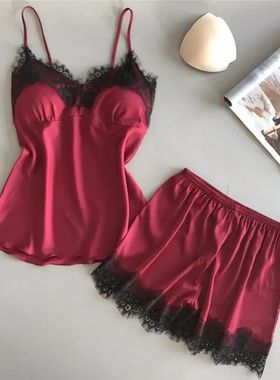 Women Pajama Suit Fashion V-Neck Lace Sexy Lingerie Pyjamas