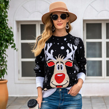 Loose Pullover Christmas Elk Jacquard Sweater Women