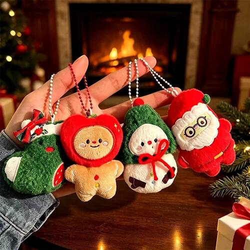Cute Christmas Plush Doll Keychain Santa Snowman Gingerbread