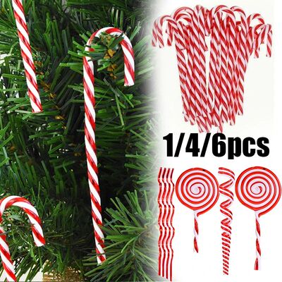 1/4/6Pcs Christmas Candy Cane Lollipop Pendants Christmas Tr