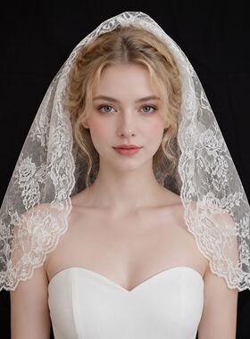 Bridal Veil Hollow Rose Lace Tape Headwear Short Single-laye