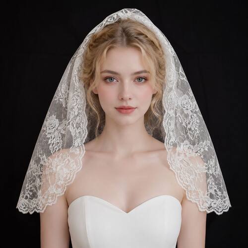 Bridal Veil Hollow Rose Lace Tape Headwear Short Single-laye