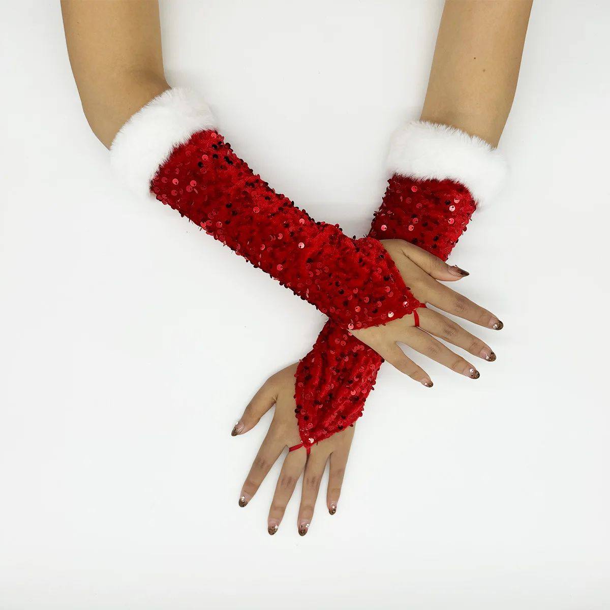 A large red Christmas fuzzy hook finger exposed finger holid
