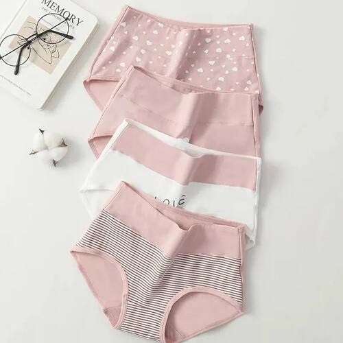 4Pcs Women's Panties High Waist Underwear Fashion Print Girl