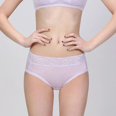 Mid-Waist Solid Color Mulberry Silk Panties Lace Trim Comfor