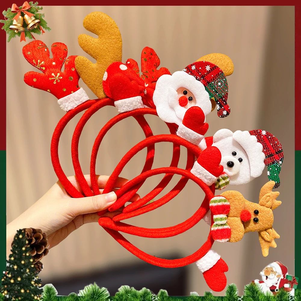 5-Pack Christmas Hairbands for Girls with Santa Claus Deer A