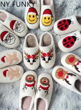 New Christmas Elk Cotton Slippers For Men Women Halloween