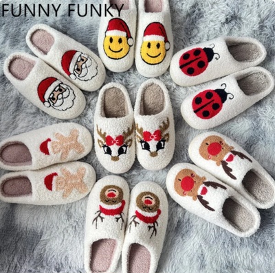 New Christmas Elk Cotton Slippers For Men Women Halloween