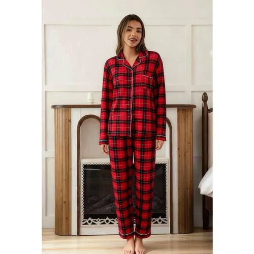 Autumn Winter Ladies Two Piece Loungewear Set Lapel Collar P