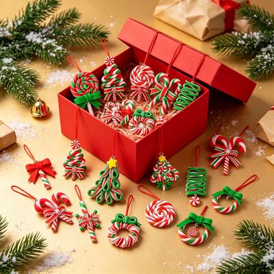 16/32Pcs Christmas Candy Cane Wooden Ornaments Lollipop Xmas