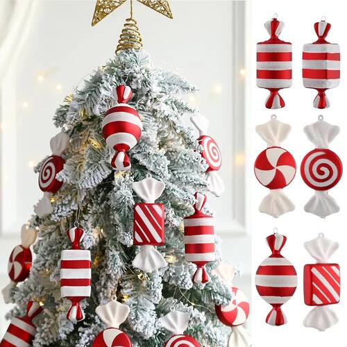 6Pcs Christmas Hanging Candy Balls Red White Candy Pendant H