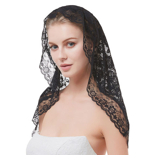 Bridal Lace Headscarf Black Wedding Veil Short Single-layer