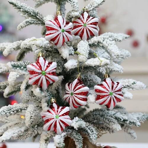 6pcs/box Christmas Tree Pendant Red Star Candy Snowflake Xma