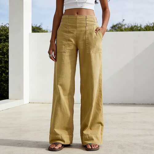 2026 Summer Cotton And Linen Wide Leg Pants Women's Elastic