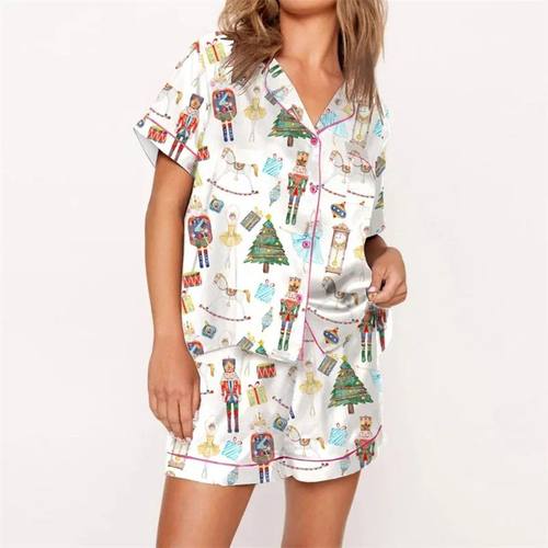 Nutcracker Pajamas Women Christmas Pajama Set Short Sleeve T