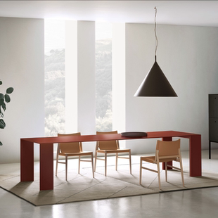 意式极简别墅餐桌Metallico大平层红色金属porro办公桌会议桌