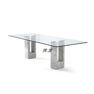 意大利意式极简Delfi天然大理石餐桌现代简约大平层客厅玻璃长桌
