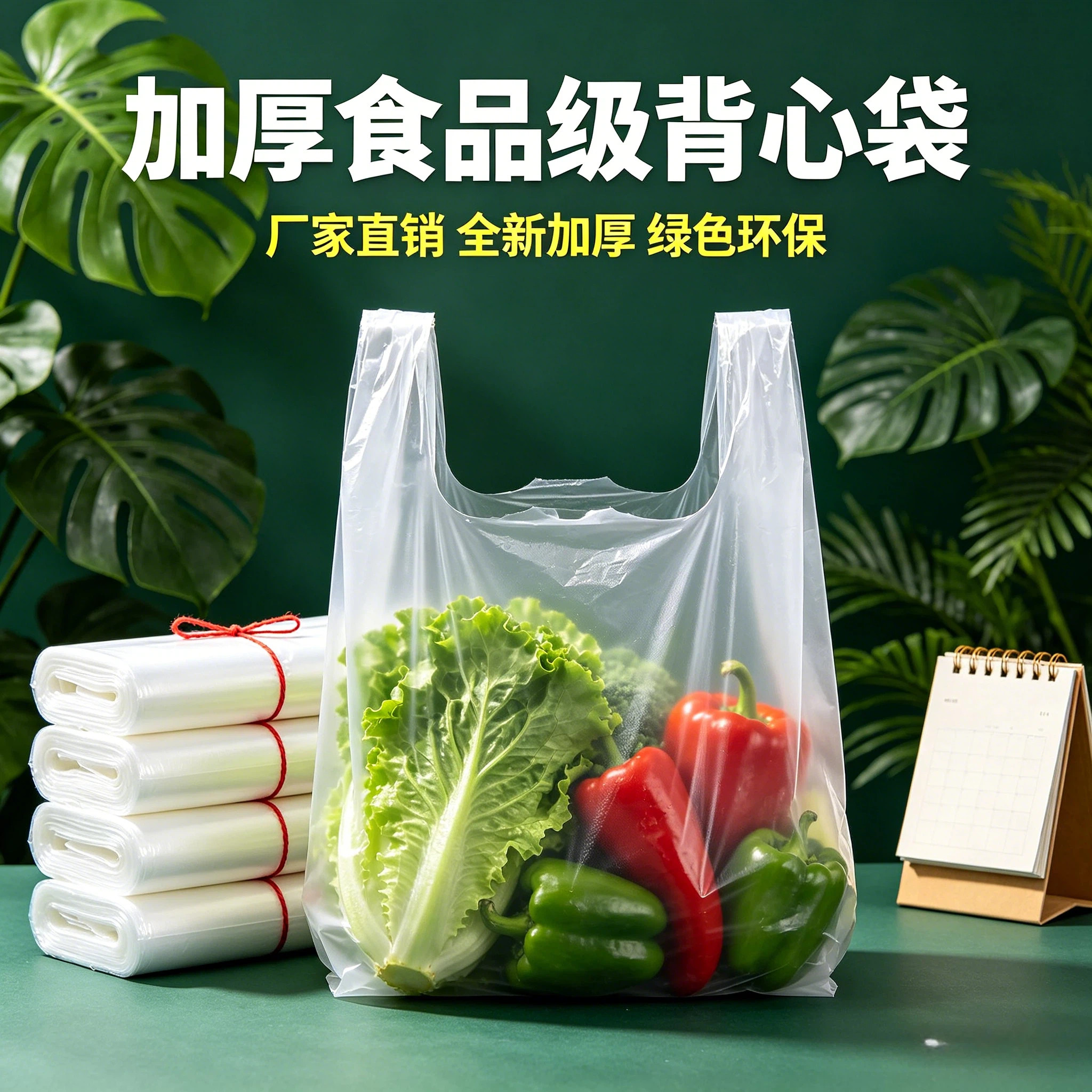 白色食品袋加厚款超市水果店专用打包袋塑料袋手提袋透明购物袋