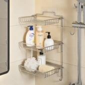 不锈钢置物架可折叠收纳架家用卫生间洗漱用品免打孔收纳整理架