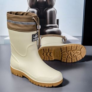 厨房防滑中筒雨鞋男款时尚钓鱼鞋防水耐磨防滑水靴加绒保暖雨靴工
