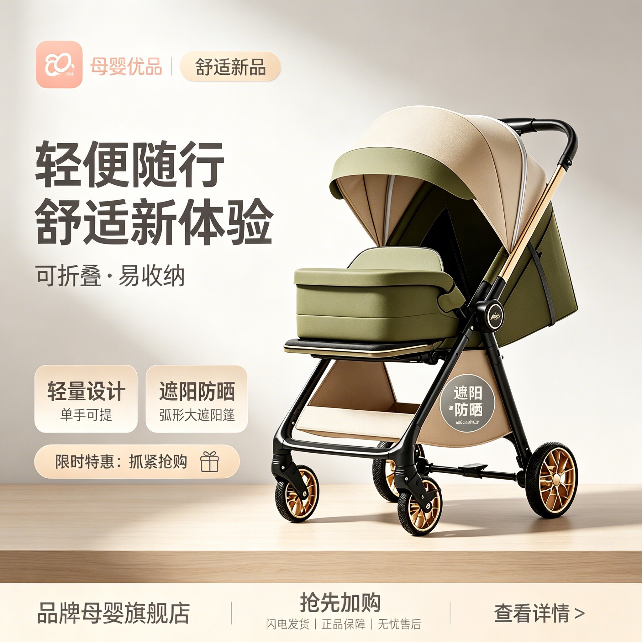 婴儿车推车航空铝合金双向折叠轻便可坐可躺四轮避震新生儿手推车