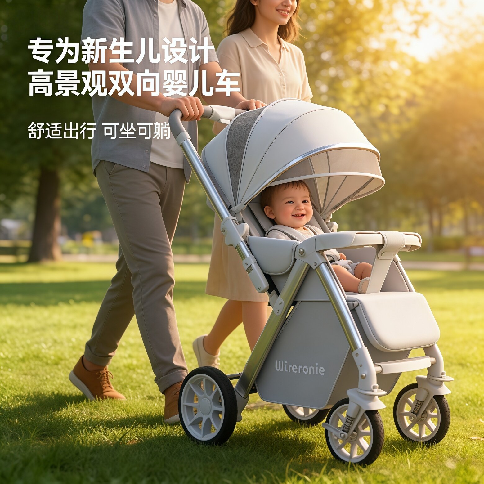 德国高景观婴儿可躺可坐小推车折叠双向婴儿车宝宝推车0到3岁伞车