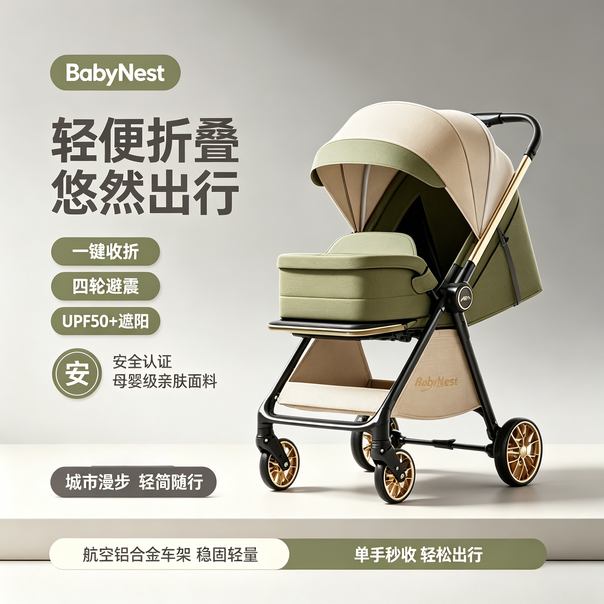 婴儿推车航空铝合金双向可折叠轻便可坐可躺四轮避震新生儿手推车