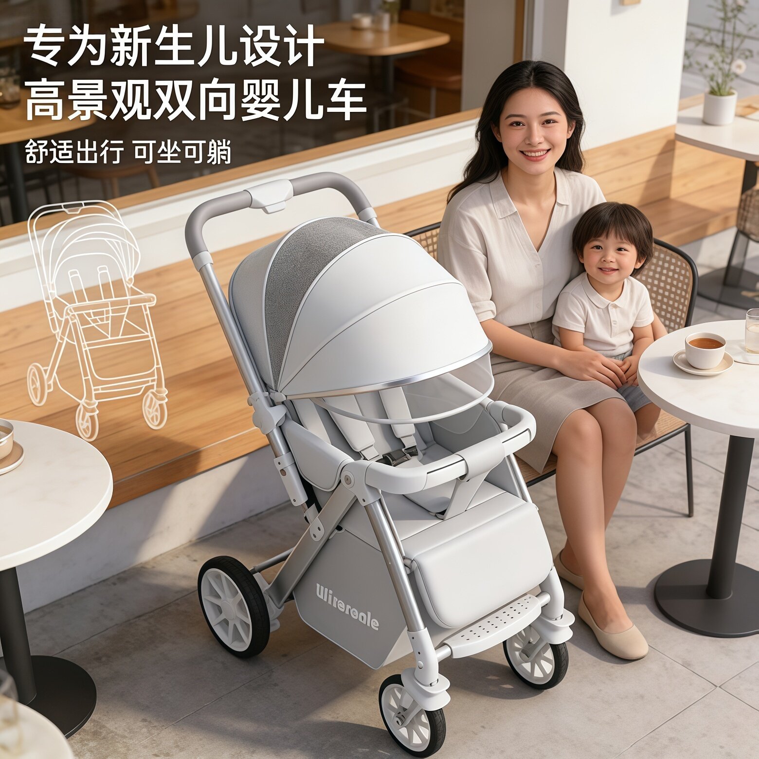 可坐可躺婴儿车轻便折叠一键收车双向四轮避震新生0到3岁宝宝推车