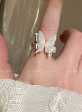 ins风渐变色蝴蝶锆石开口戒指 女高级感甜美网红食指戒新款手饰品