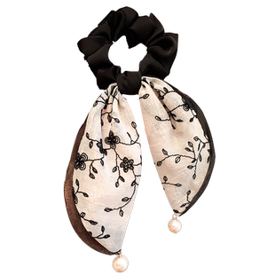 法式高级感素雅珍珠飘带大肠发圈女气质绑发头绳扎低马尾发绳发饰