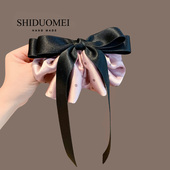 韩国公主风飘带蝴蝶结弹簧夹时尚 波点网红盘发顶夹气质半扎发夹女