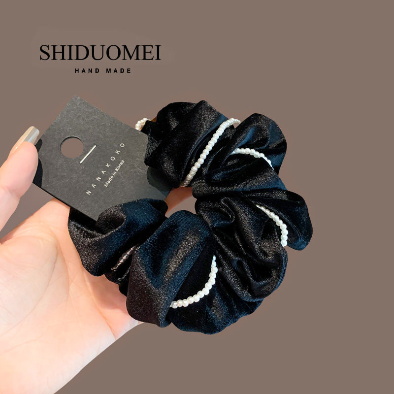 丝绒珍珠大肠发圈2024年秋冬高级感扎马尾头绳发绳百搭不伤发皮筋