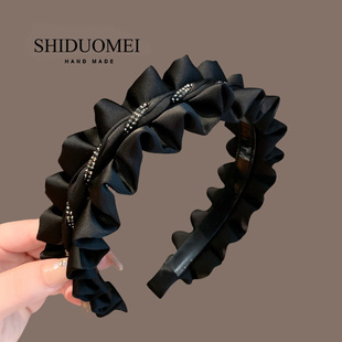 法式高级感褶皱发箍女宽边高颅顶带齿头箍日常外出百搭洗脸发卡