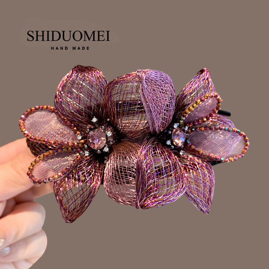 优雅紫色铜丝花朵盘发夹子高端手作精致后脑勺顶夹鸭嘴夹妈妈发卡,饰品/流行首饰/时尚饰品新,发饰,淘宝优惠券,粉丝福利购,淘宝优惠卷