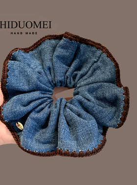 小众设计感毛线编织牛仔蓝色大肠发圈百搭气质扎马尾头绳洋气发绳