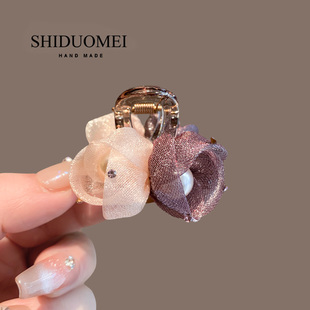 超仙渐变紫绢纱花朵小号抓夹时尚 气质侧边刘海顶夹百搭碎发鲨鱼夹