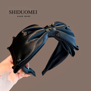 缎面高级感黑色大蝴蝶结发箍女2024年新款网红百搭高颅顶头箍发卡